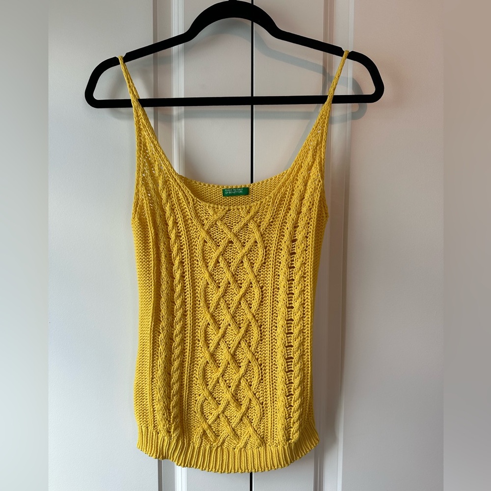Made in Italy of Benetton Yellow Knit Crochet Sweater Tank (Size M)